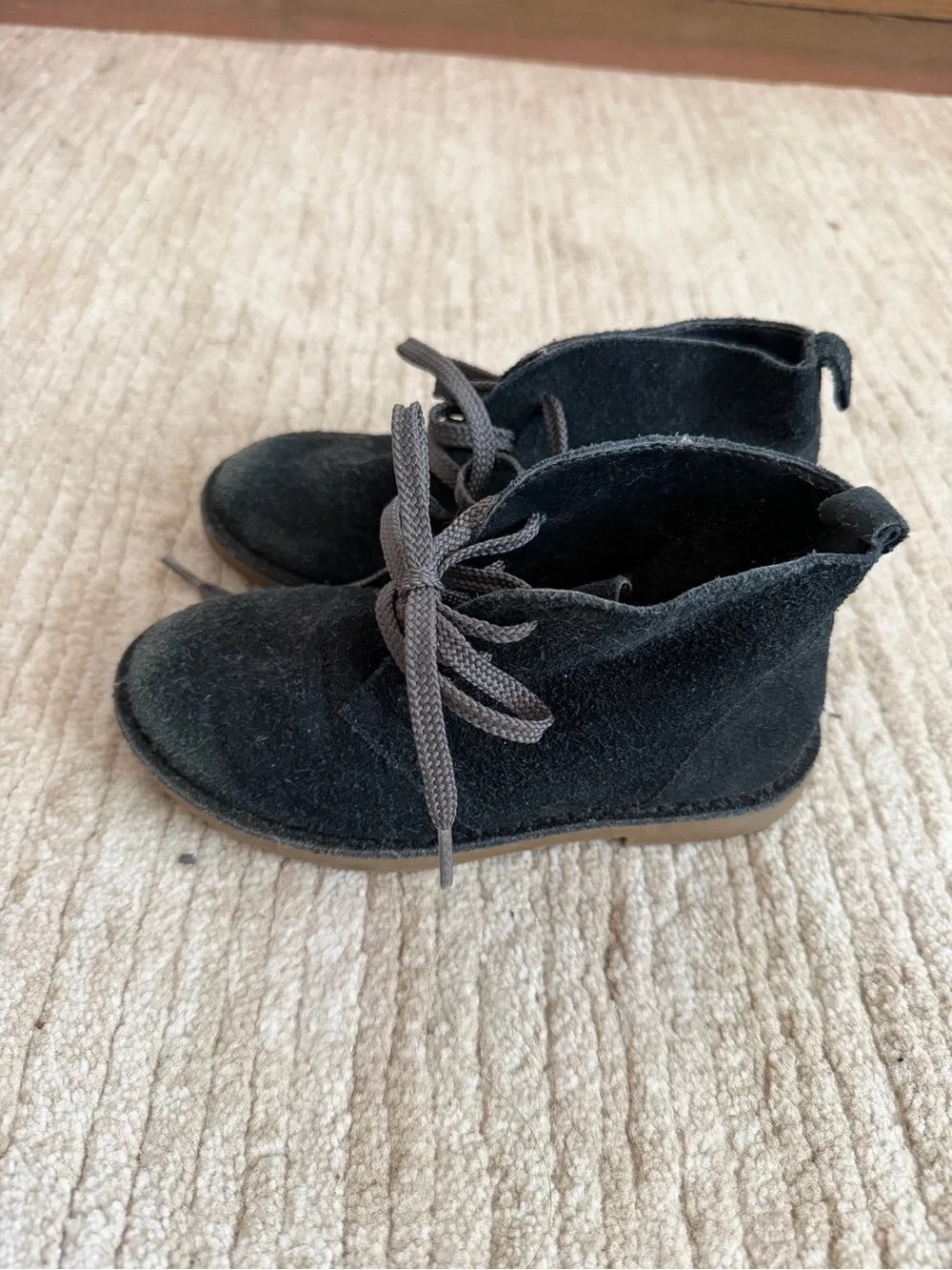 Lands' End Black Suede Kids Lace-Up Ankle Boots Sz 10M